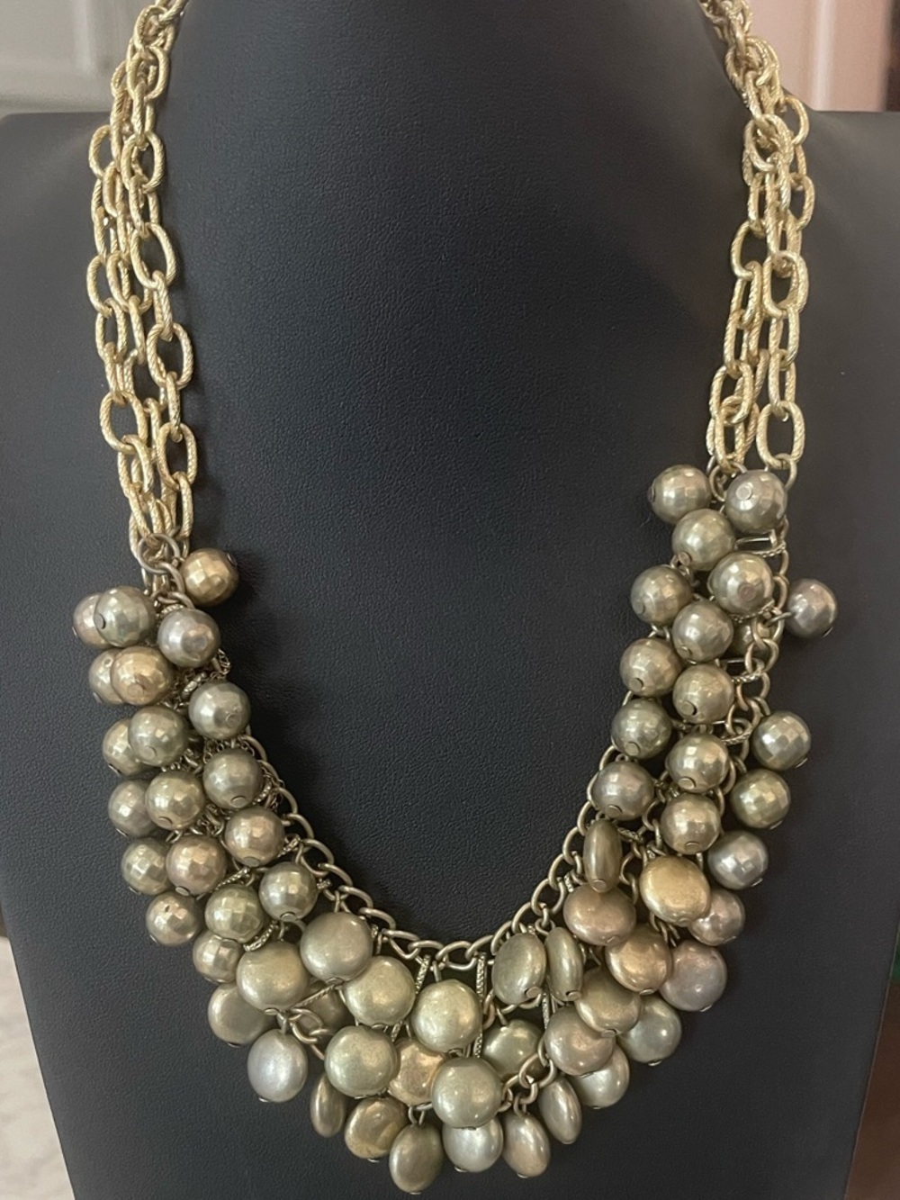 Gold-Tone Cluster Bead Statement Necklace
